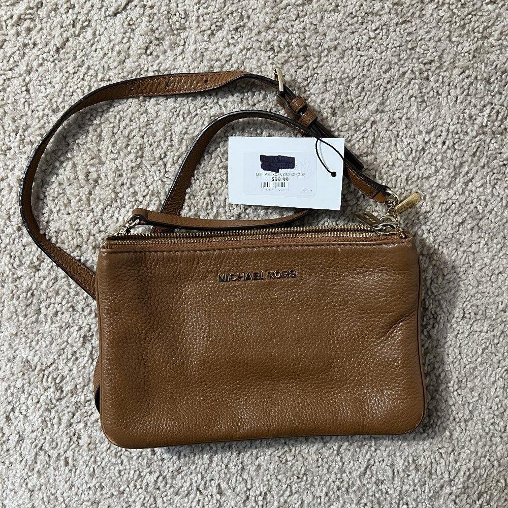 Michael Kors Pebbled Brown Genuine Leather Crossbody Purse